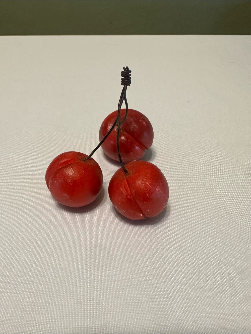 Vintage red cherry bunch Italian  stone alabaster hand painted fruit